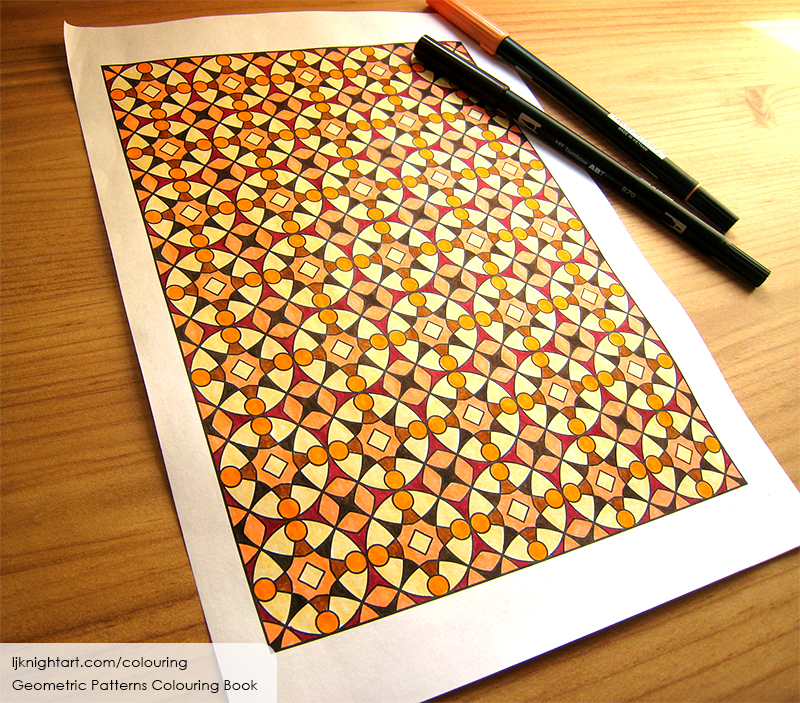 Coloured pattern adult colouring page