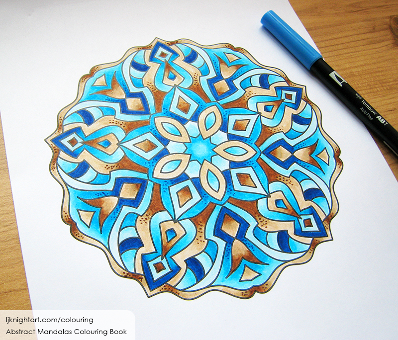 Turquoise blue and brown mandala colouring page