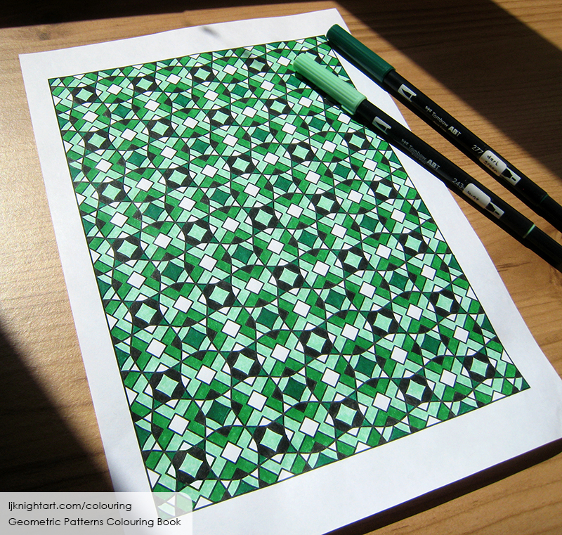 Coloured pattern adult colouring page