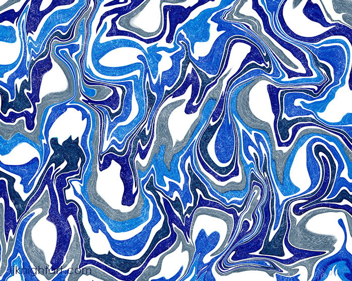 Blue and white marbled abstract art by L.J. Knight