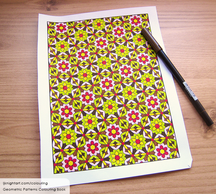 Coloured flower pattern adult colouring page