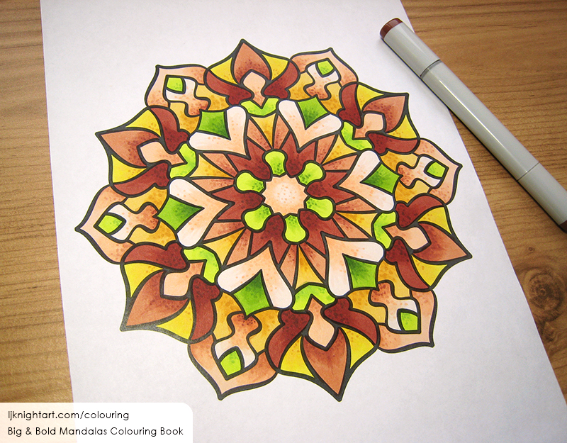 Coloured easy mandala colouring page