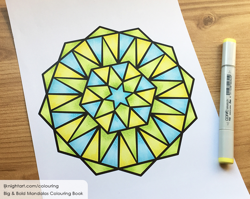 Coloured easy mandala colouring page