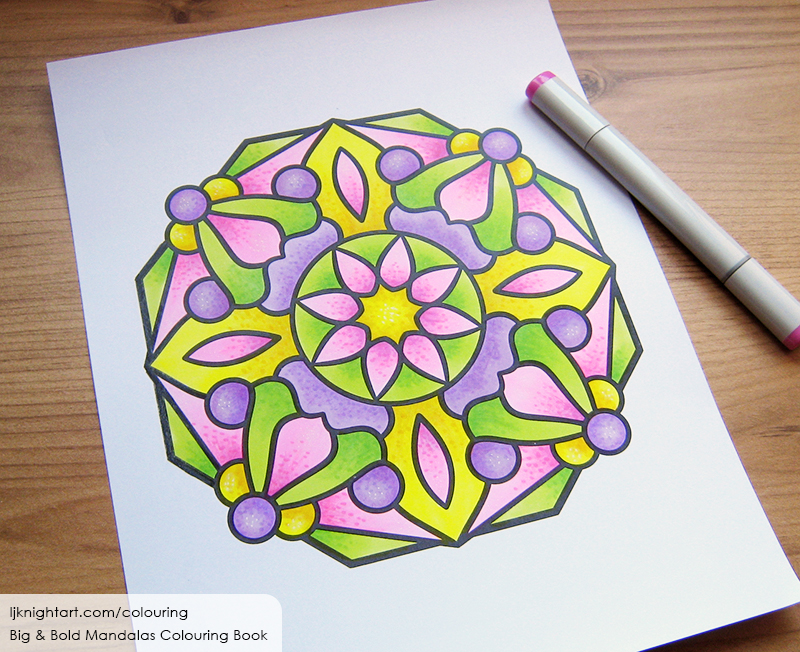 Coloured easy mandala colouring page