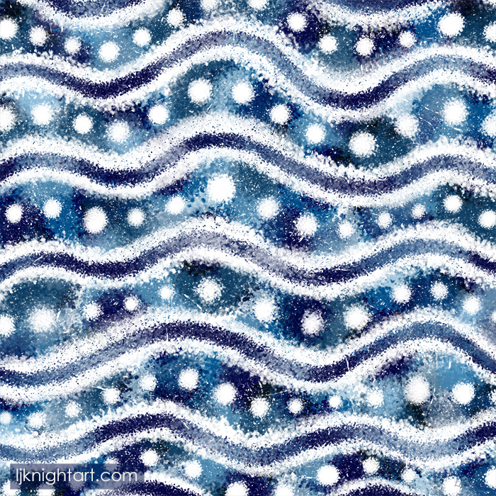 Blue and White Winter Waves Abstract Art by L.J. Knight