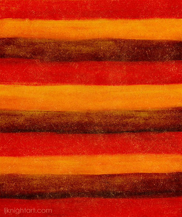 Red, yellow and brown stripes hand painted pattern by L.J. Knight