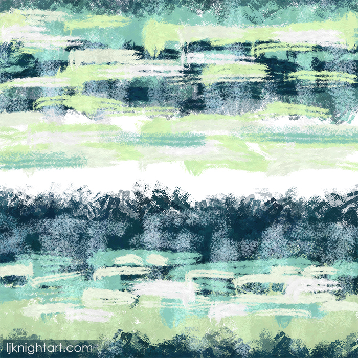 Green and white digital abstract painting by L.J. Knight