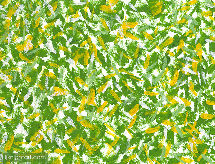 Green, yellow and white abstract gouache painting by L.J. Knight