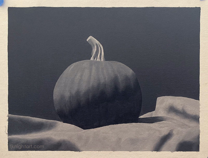 The Pumpkin -  greyscale oil painting exercise on canvas. Evolve Artist Block 1 #20