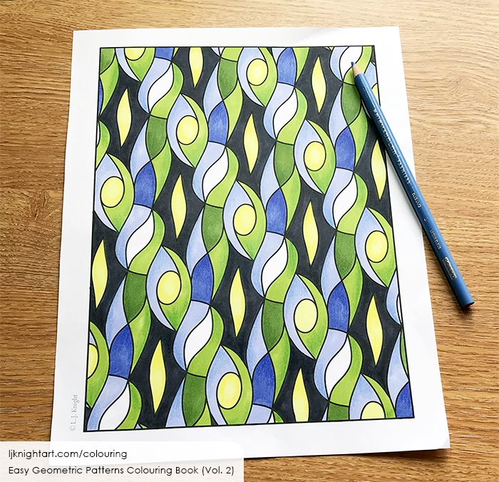 Simple coloured pattern in blue, green and yellow, by L.J. Knight