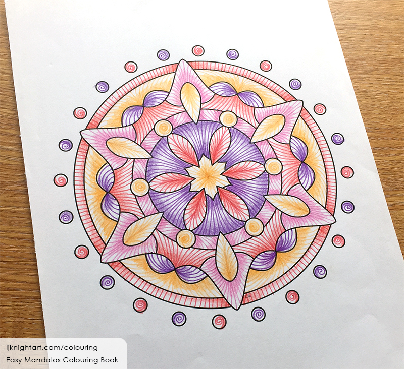 Easy abstract mandala colouring page by L.J. Knight