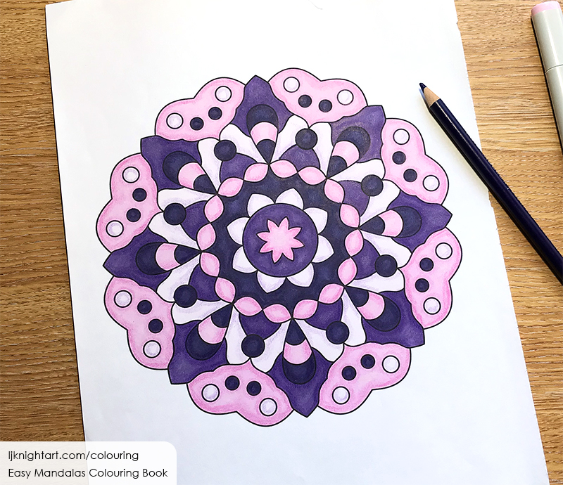 Purple and pink mandala colouring page by L.J. Knight