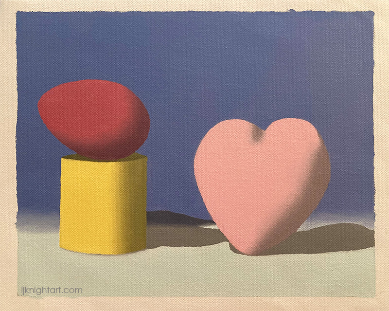 Egg, Cylinder and Heart -  oil painting exercise on canvas. Evolve Artist Block 3 #8