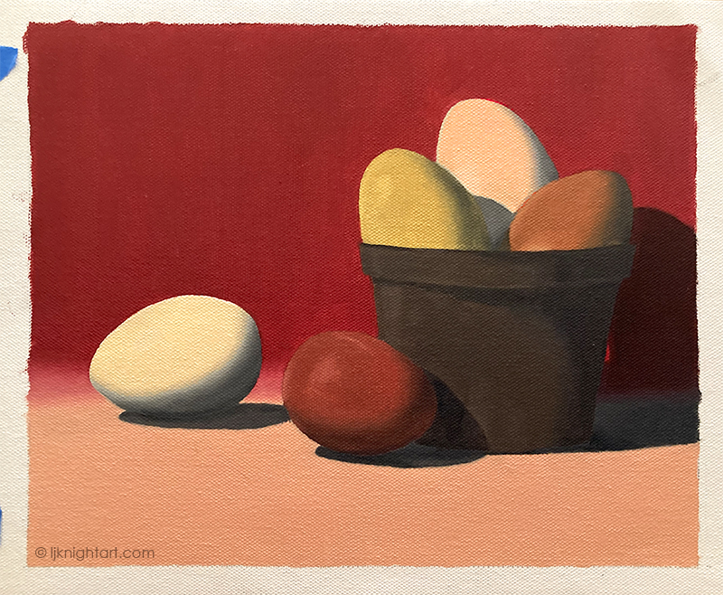 Eggs and Pot - oil painting exercise on canvas. Evolve Artist Block 3 #16