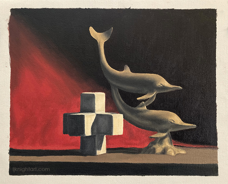 Dolphins and Cubes - oil painting exercise on canvas. Evolve Artist Block 3 #19
