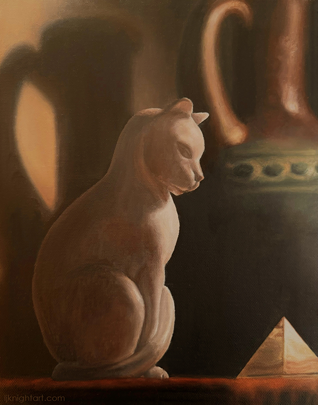 Cat and Pyramid - oil painting exercise on canvas. Evolve Artist Block 4 #3