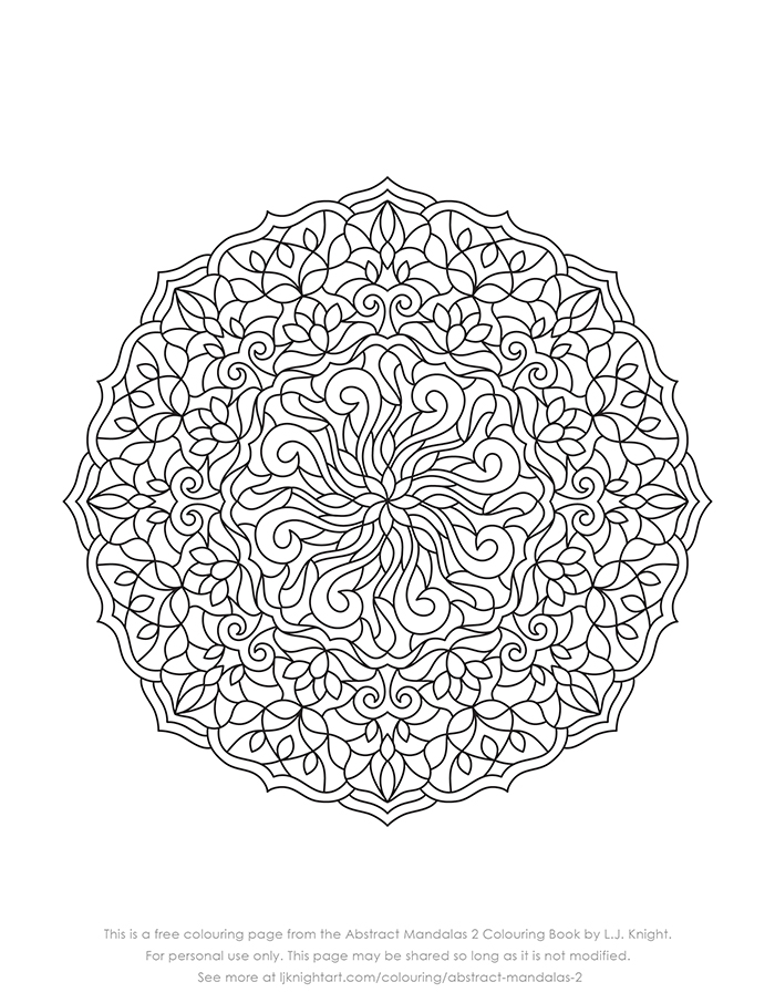 Free abstract mandala printable colouring page