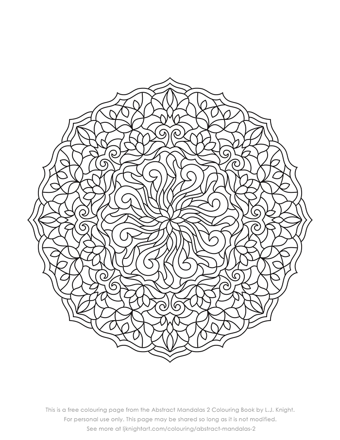 Free abstract mandala printable colouring page