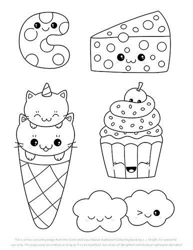 Cute and Easy Kawaii Alphabet Colouring Book - Free Printable Page Free printable cute kawaii alphabet letter C colouring page