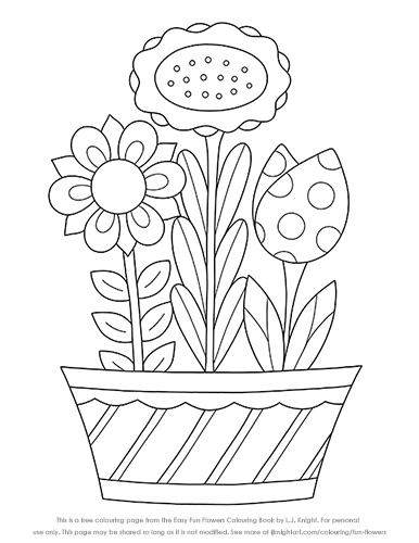 Easy Fun Flowers Colouring Book - Free Printable Page Free printable easy flowers colouring page by L.J. Knight