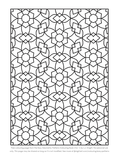 Easy Geometric Patterns Colouring Book (Volume 1) - Free Page Free simple geometric pattern colouring page by L.J. Knight