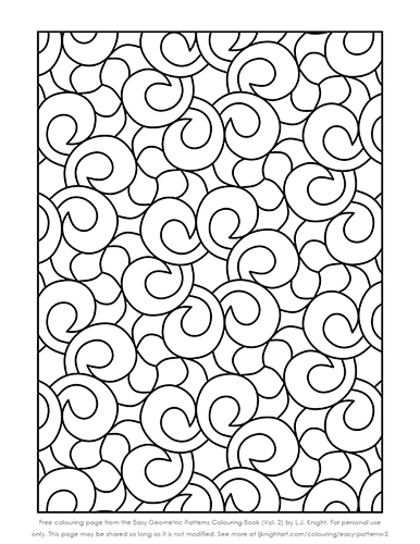 Easy Geometric Patterns Colouring Book (Volume 2) - Free Page Free simple geometric pattern colouring page by L.J. Knight