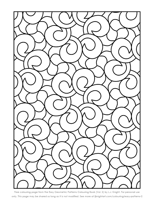 Free simple geometric pattern printable colouring page by L.J. Knight