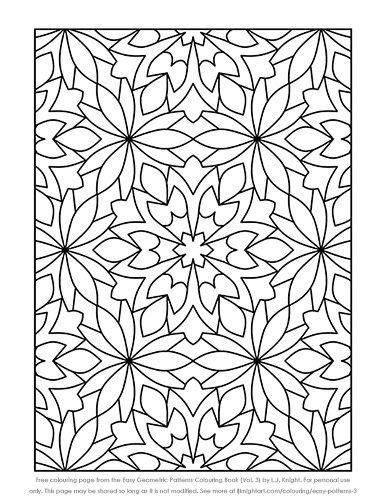 Easy Geometric Patterns Colouring Book (Volume 3) - Free Page Free simple geometric pattern colouring page by L.J. Knight