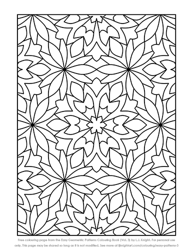 Free simple geometric pattern colouring page by L.J. Knight