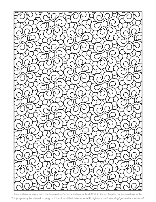 Free geometric pattern printable colouring page for adults by L.J. Knight