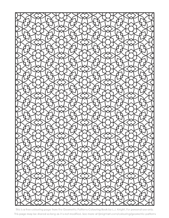 Free geometric pattern colouring page
