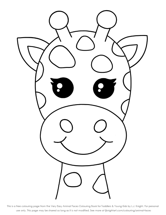Free easy giraffe animal colouring page for toddlers by L.J. Knight