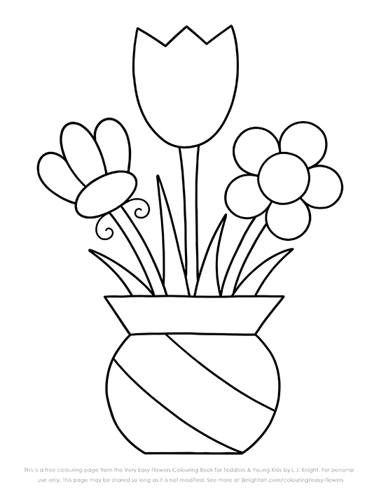 Free easy flower colouring page for toddlers, kids and beginners