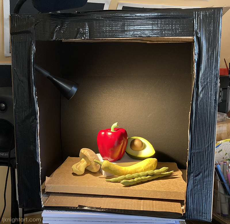 Still life box photo with fruit and vegetables