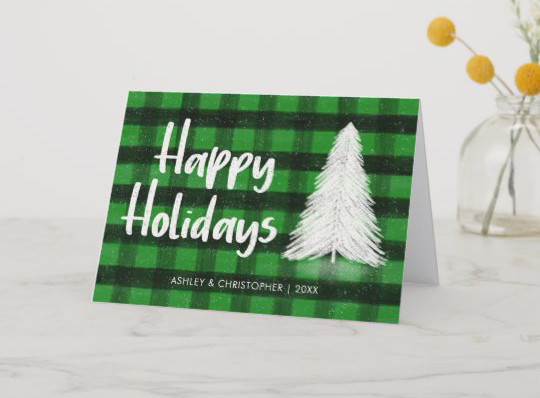 Customisable Green Buffalo Plaid Tartan Holiday Card