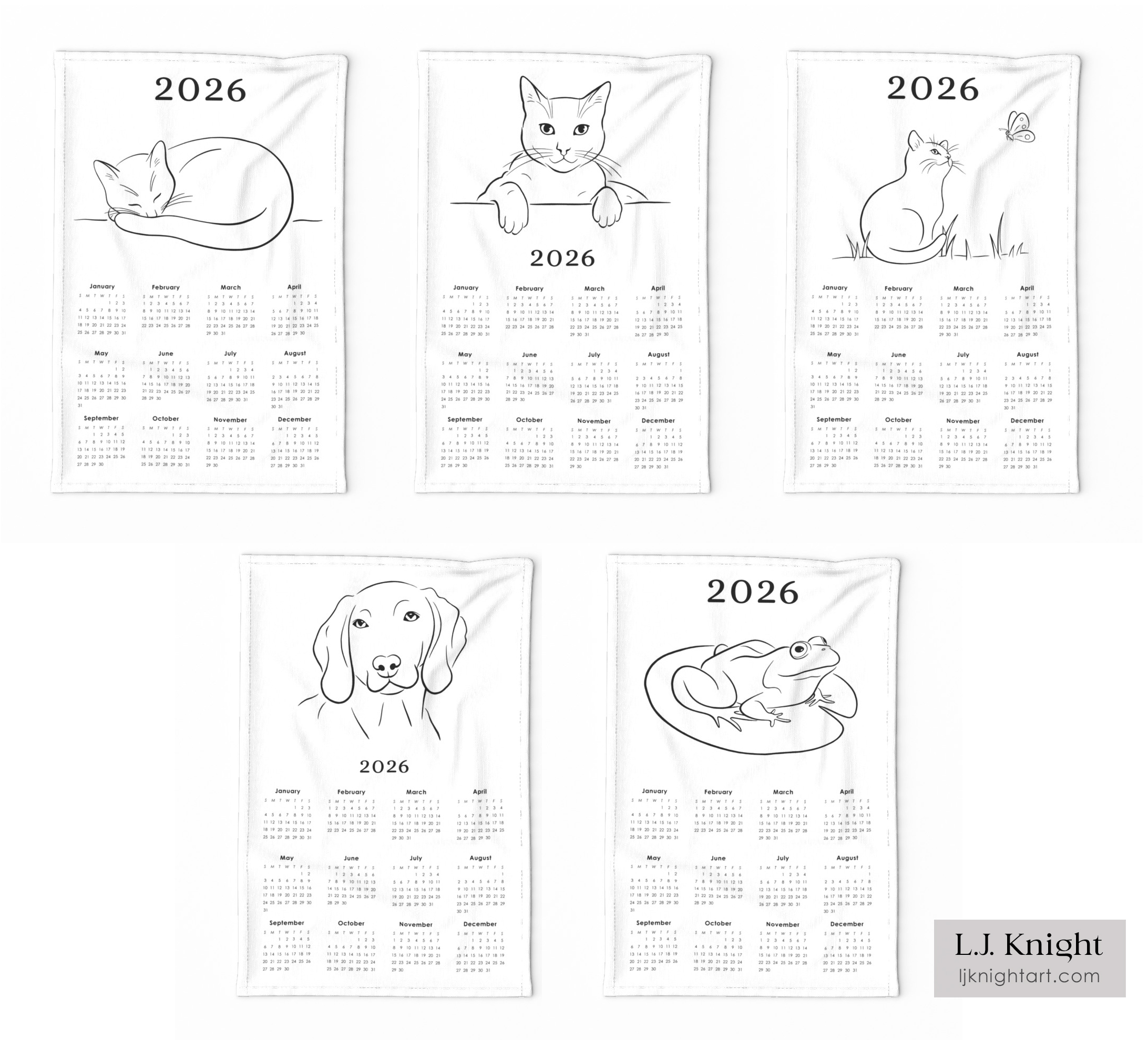 2026 Tea Towel Calendars by L.J. Knight