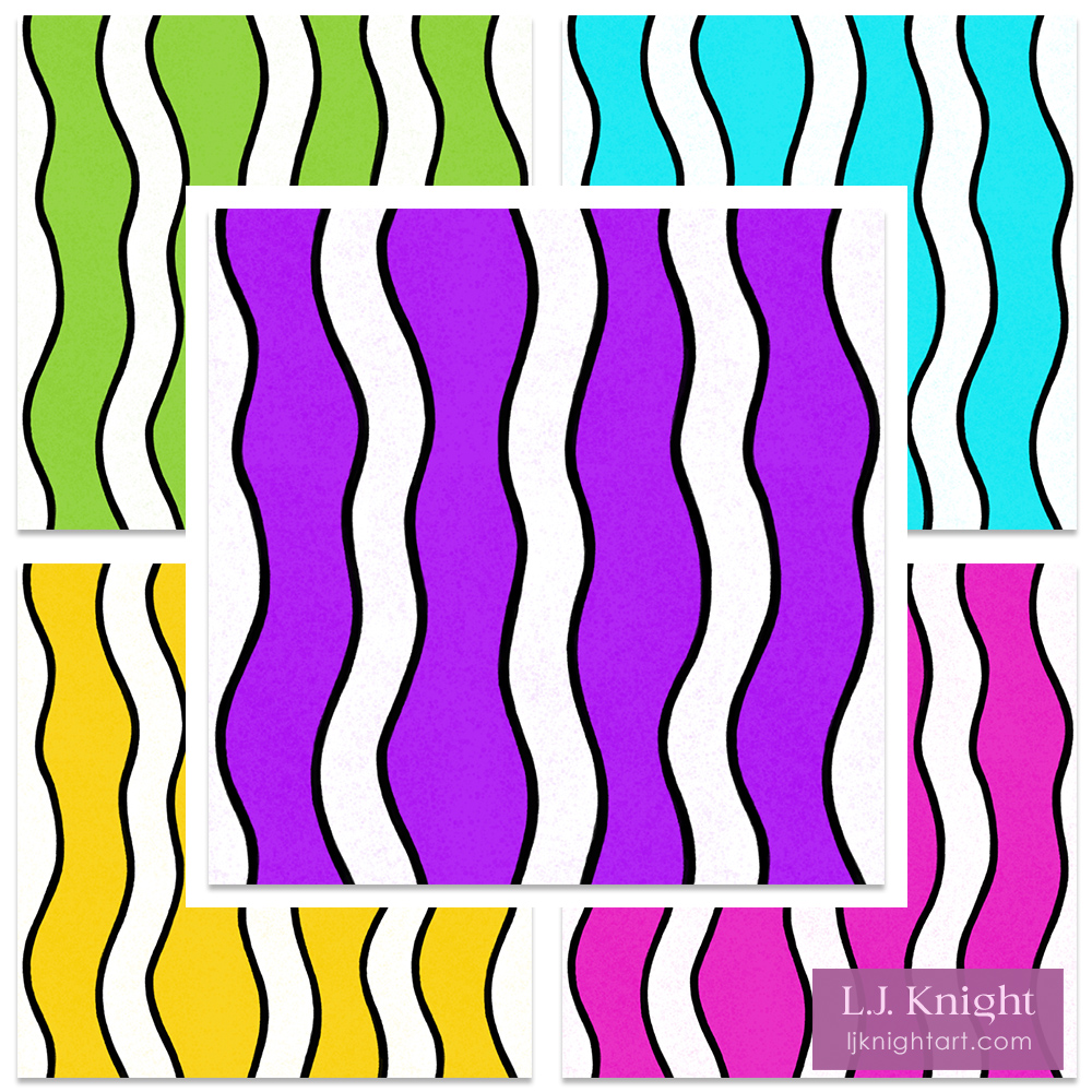 Bold Clownfish Stripe Pattern by L.J. Knight Bold clownfish stripe pattern fabric and wallpaper, in bright purple, blue, pink, yellow and green colours, by L.J. Knight