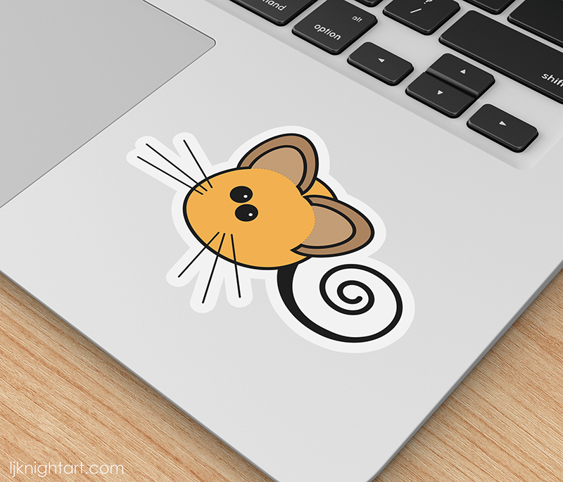 Die cut laptop sticker with cute cartoon mouse