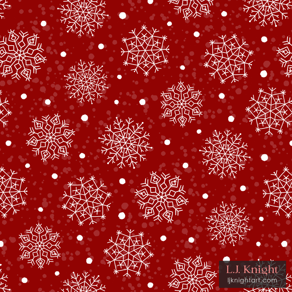 Christmas holiday pattern with line art snowflakes, by L.J. Knight