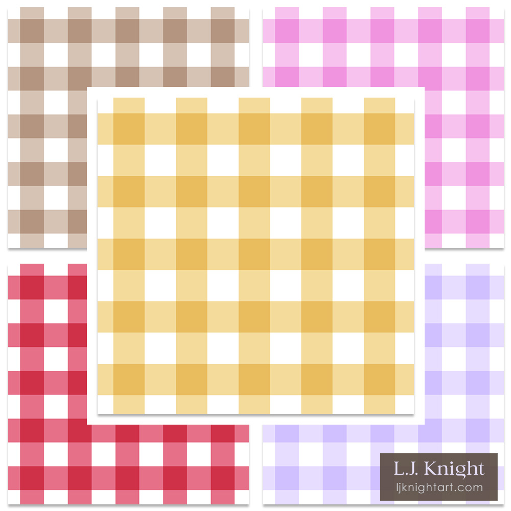 Repeating traditional gingham check patterns in various colours by L.J. Knight