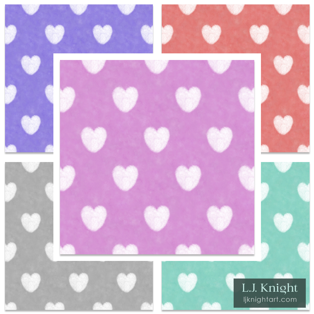 Soft Cloud Hearts Pattern by L.J. Knight Simple fabric and wallpaper pattern with a soft white cloud heart on a coloured background, by L.J. Knight