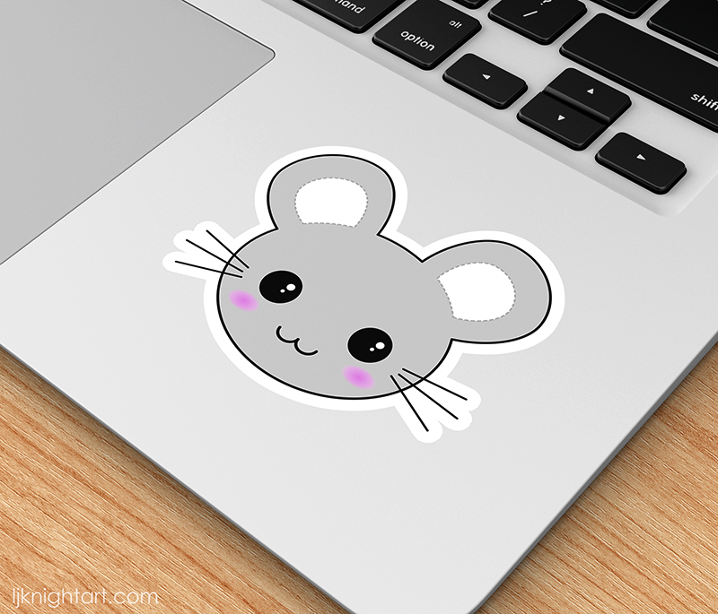 Cut out laptop sticker with cute kawaii mouse face