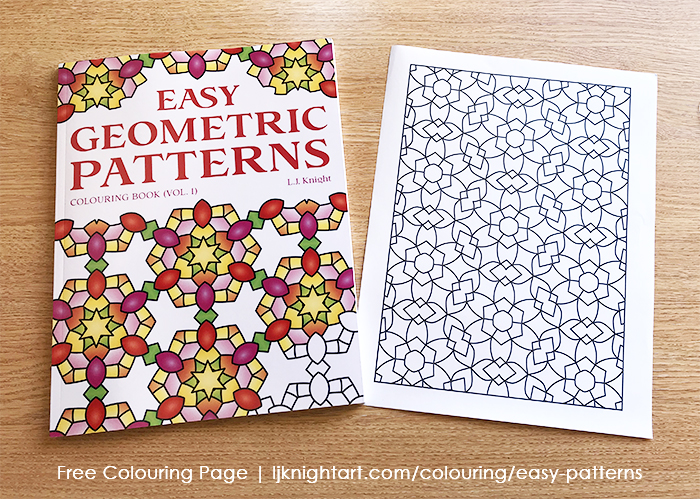 Free printable colouring page from the Easy Geometric Patterns (Volume 1) Colouring Book by L.J. Knight