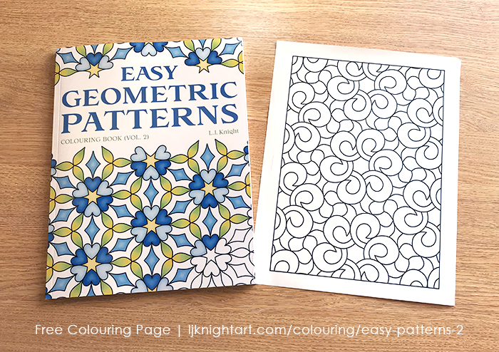 Free printable colouring page from the Easy Geometric Patterns (Volume 2) Colouring Book by L.J. Knight