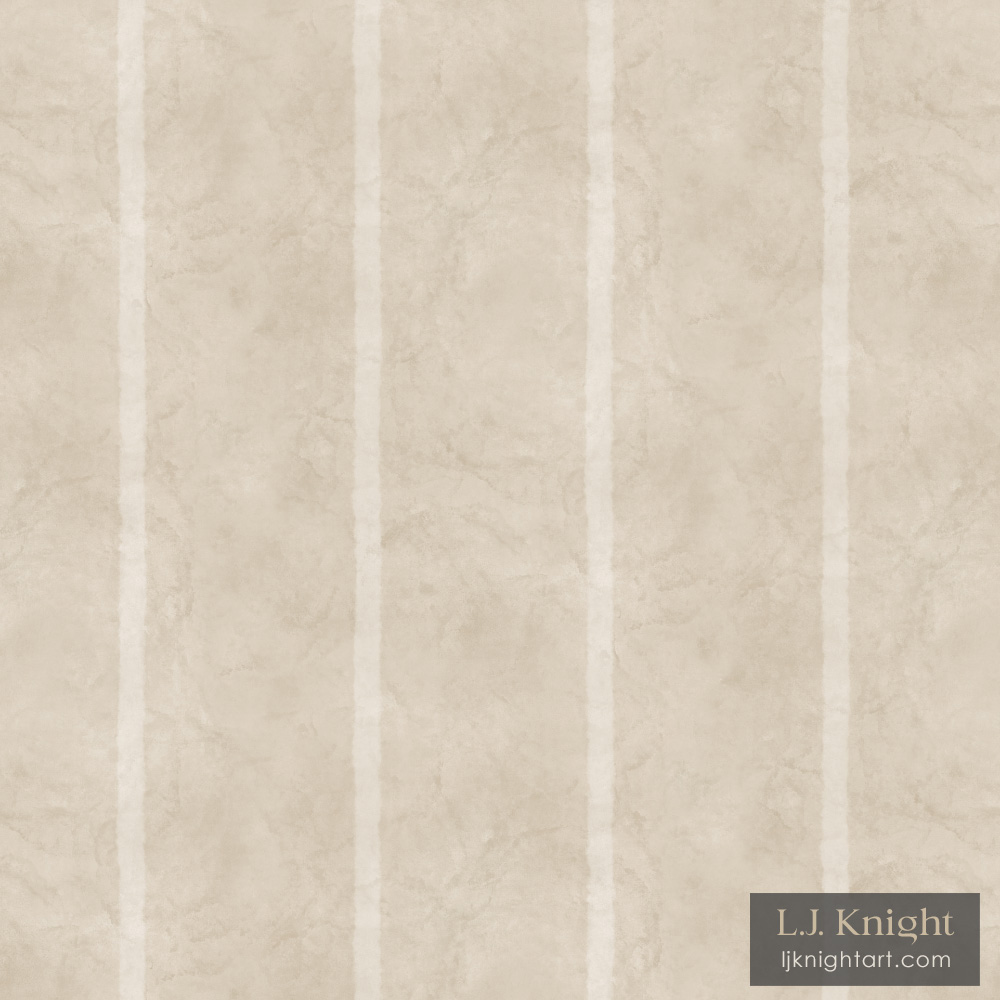 Wallpaper pattern with vertical stripes on a soft beige watercolour background, by L.J. Knight