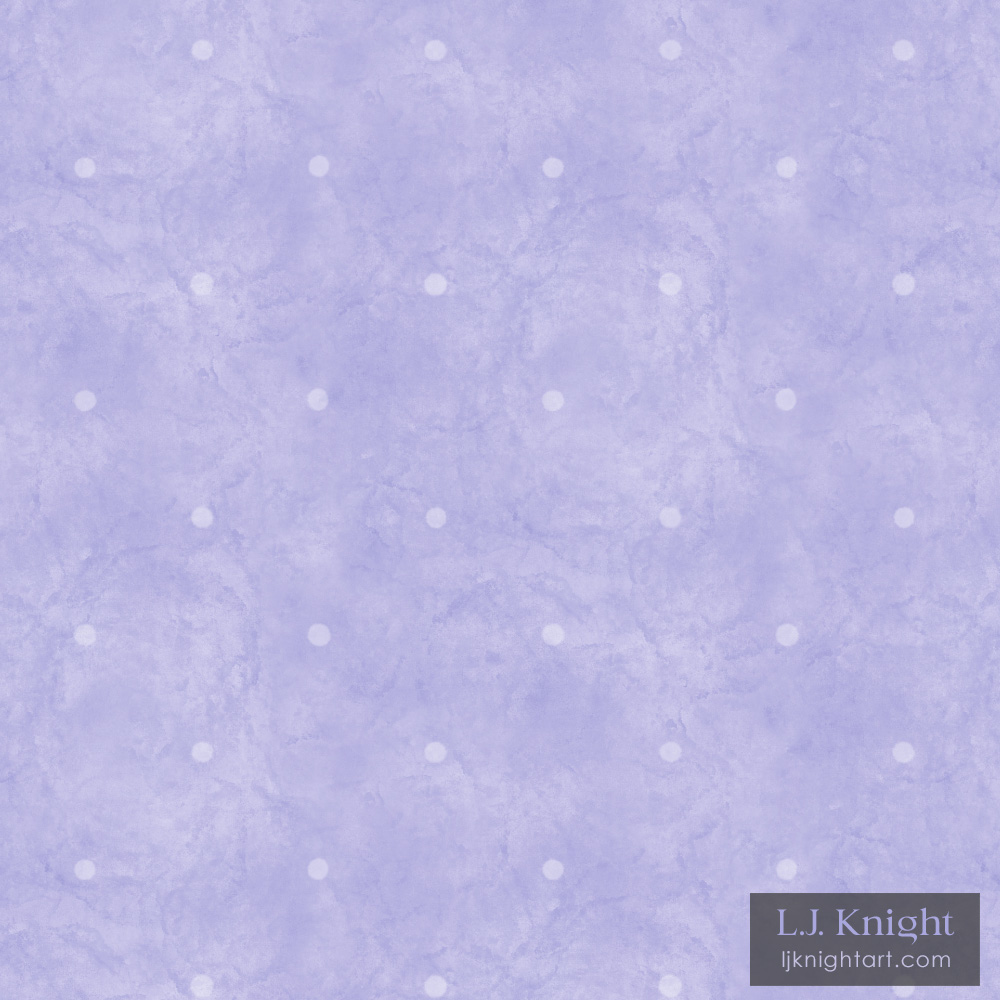 Wallpaper pattern with hand drawn small polka dots on a soft purple watercolour background, by L.J. Knight