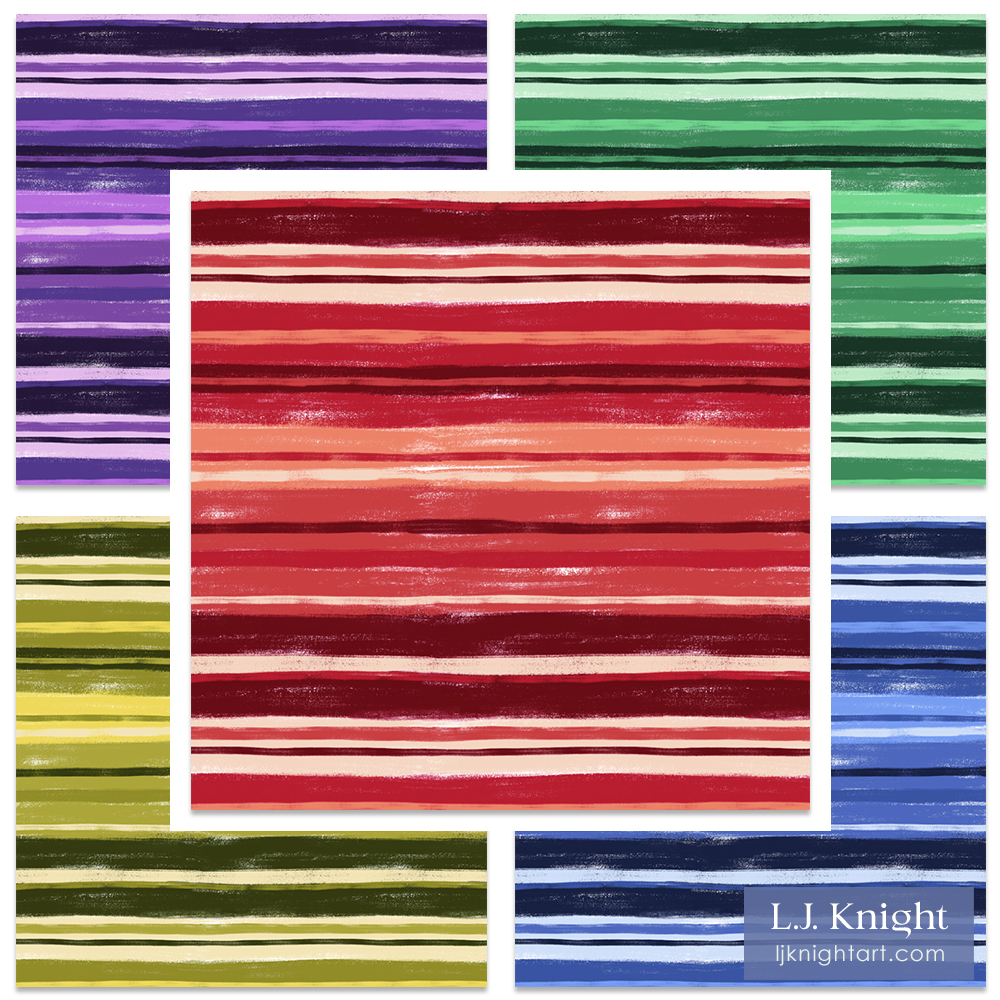 Loose Horizontal Stripes Pattern by L.J. Knight Repeating pattern with loosely hand drawn horizontal stripes in red, blue, green and purple, by L.J. Knight