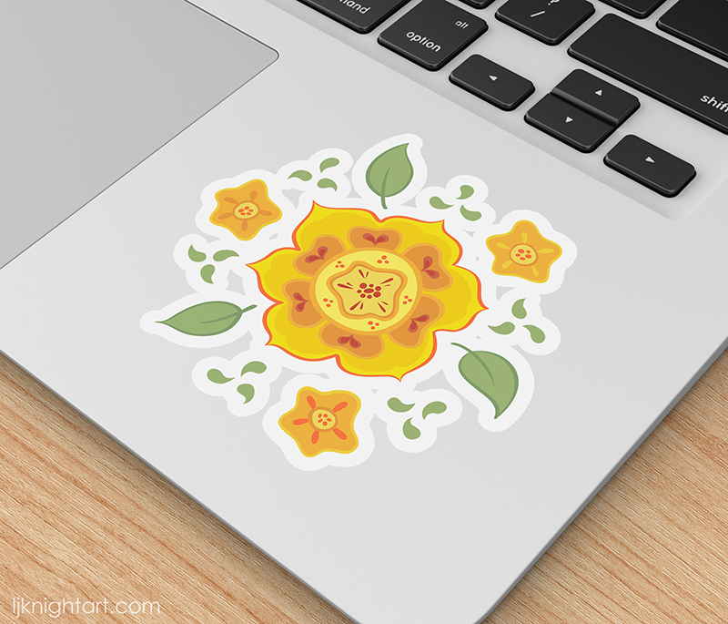 Die cut sticker set with flowers in orange and yellow