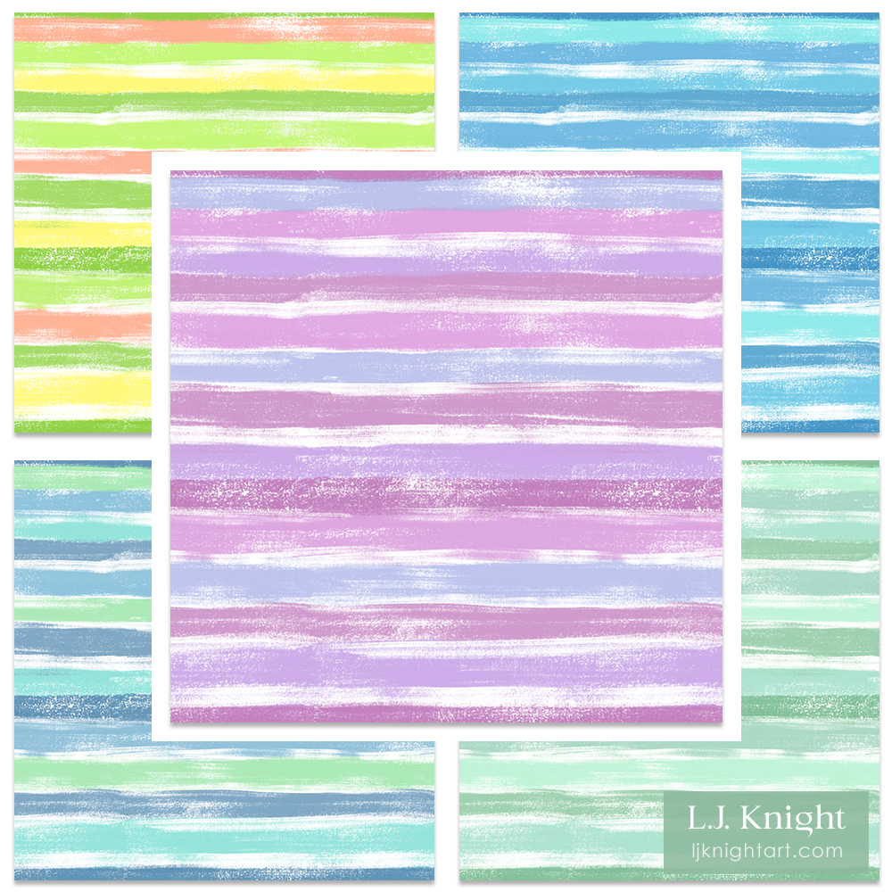 Hand drawn modern horizontal stripe pattern with loose grunge texture in different colourways, for fabric & wallpaper by L.J. Knight