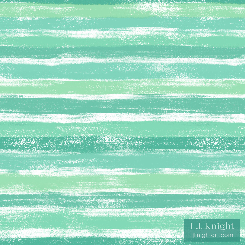 Hand drawn rough horizontal stripe pattern in sea green and white, for fabric & wallpaper by L.J. Knight